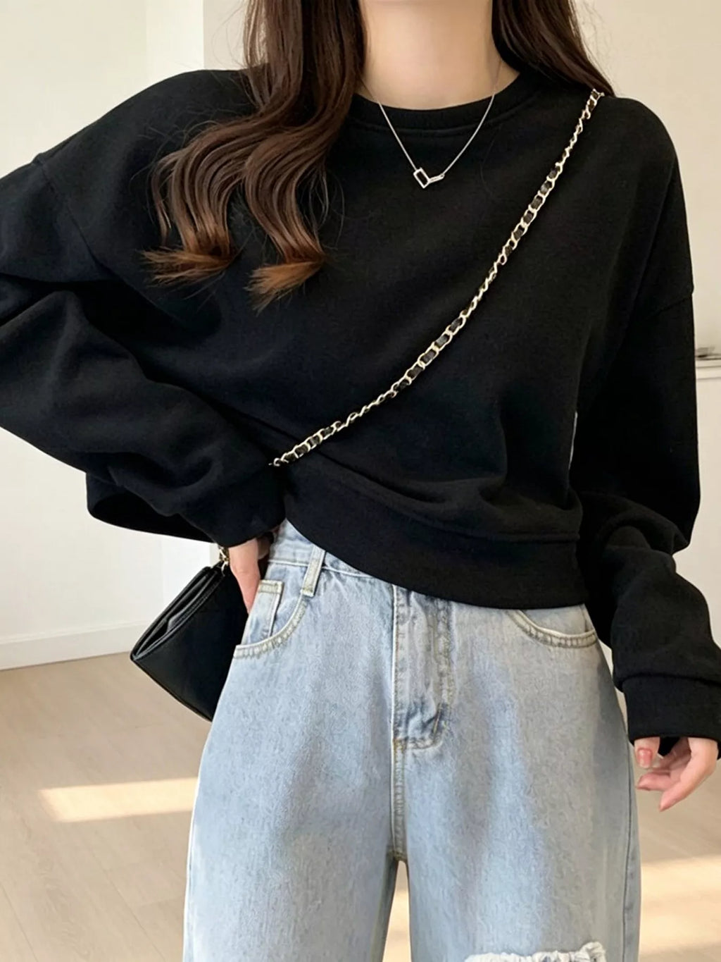 Crew Neck  Drop Shoulder Sweatshirt
