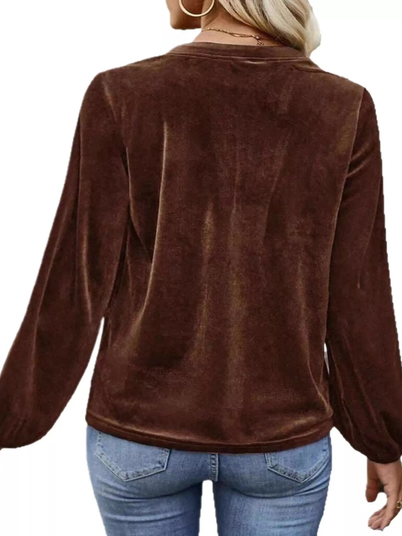 Velvet Notched Long Sleeve Blouse