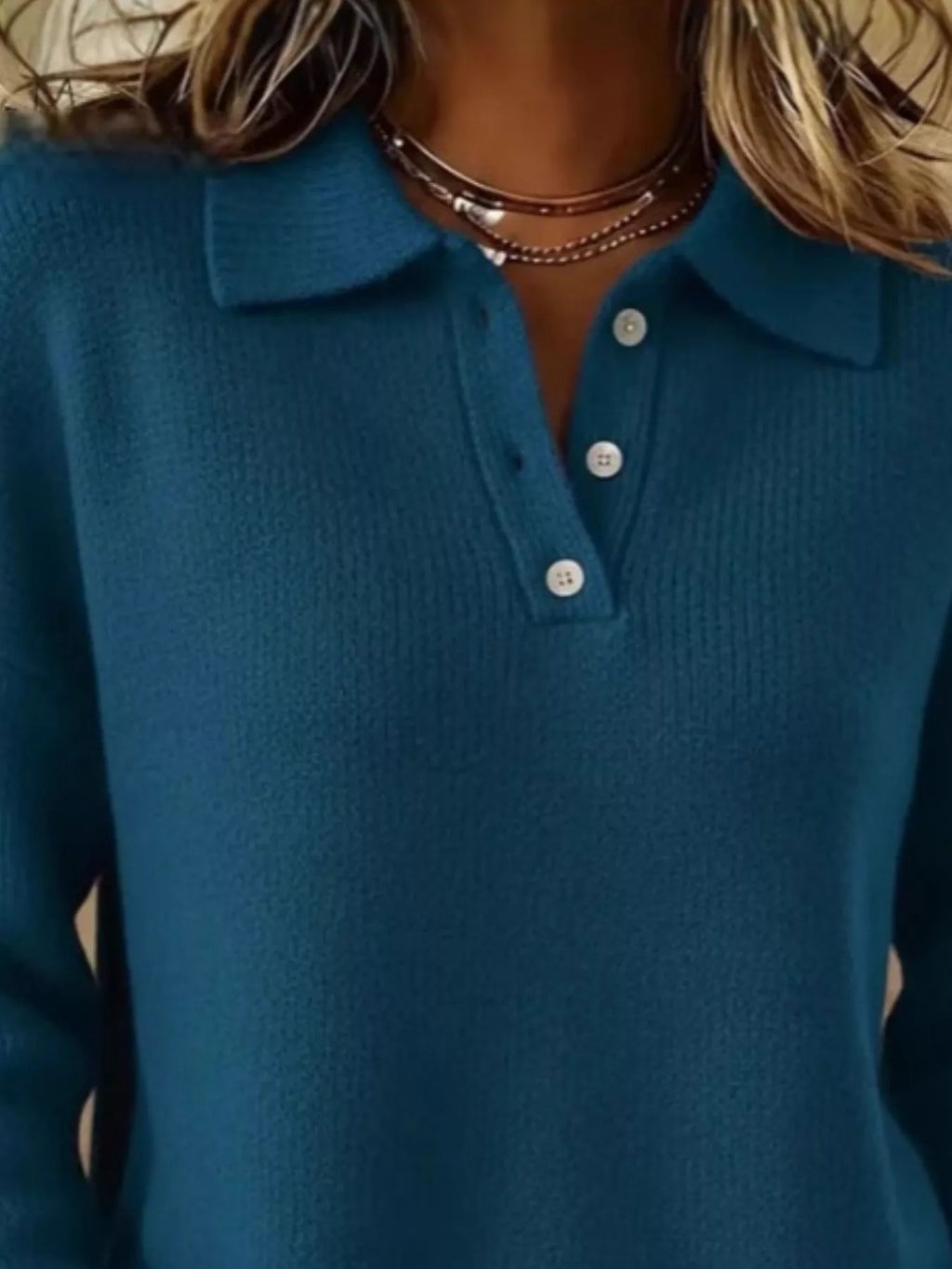 Full Size Button Detail Drop Shoulder Sweater Plus Size