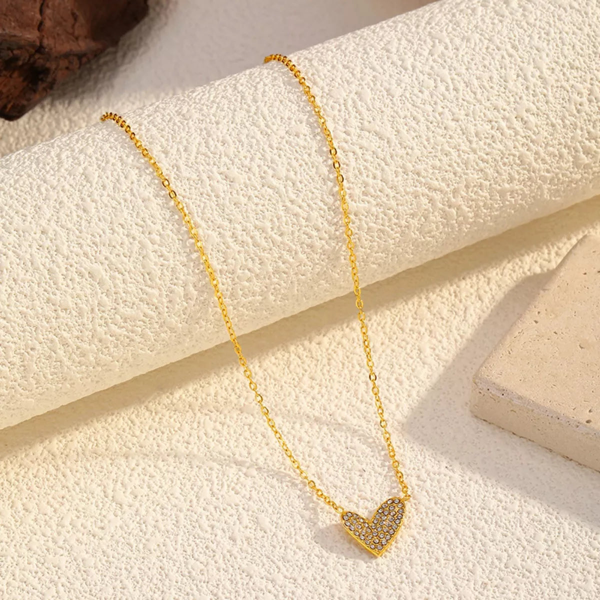 18K Gold-Plated Rhinestone Heart Necklace