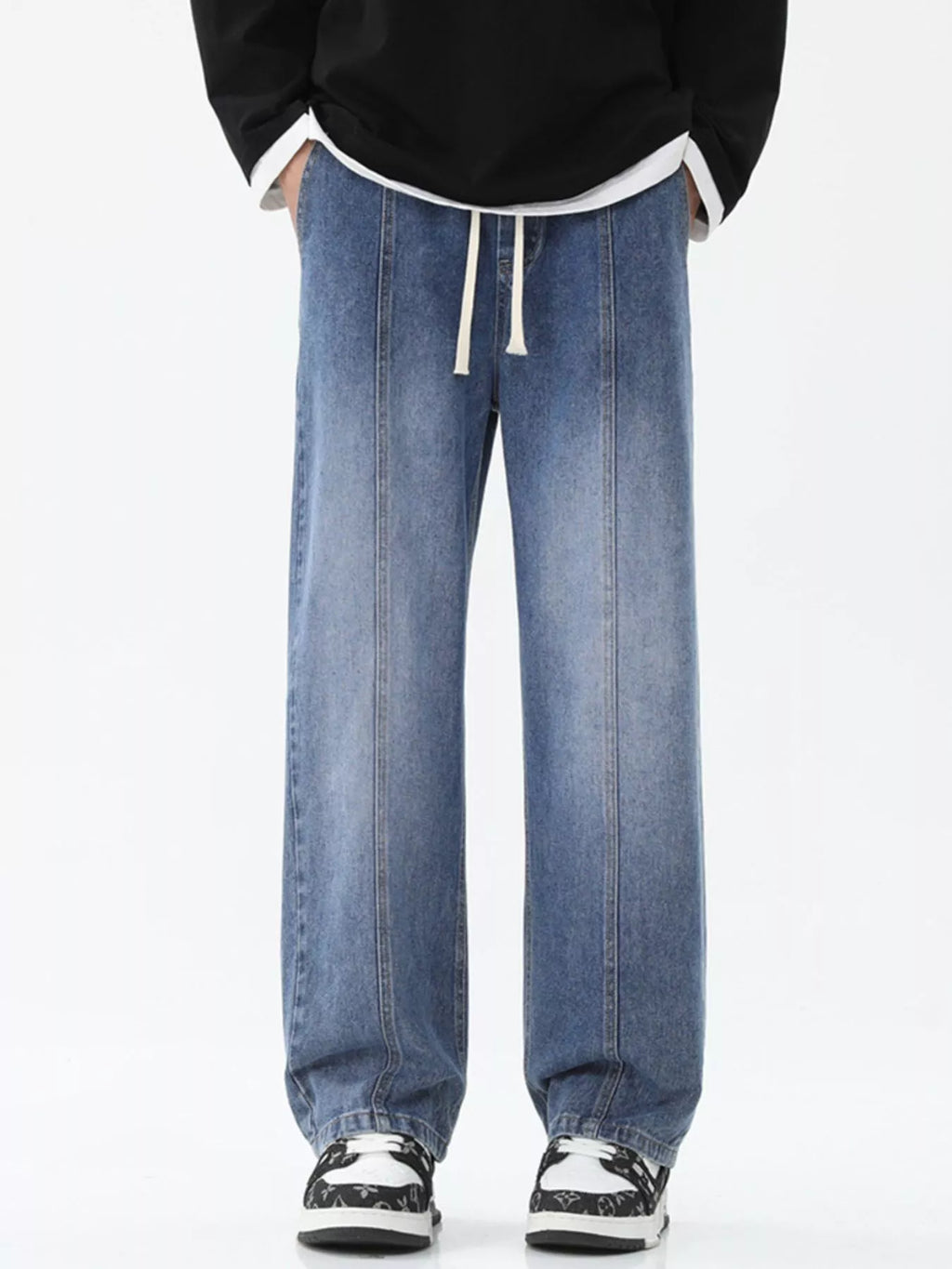 Men's Full Size Wash Wide Leg Jeans Plus Size