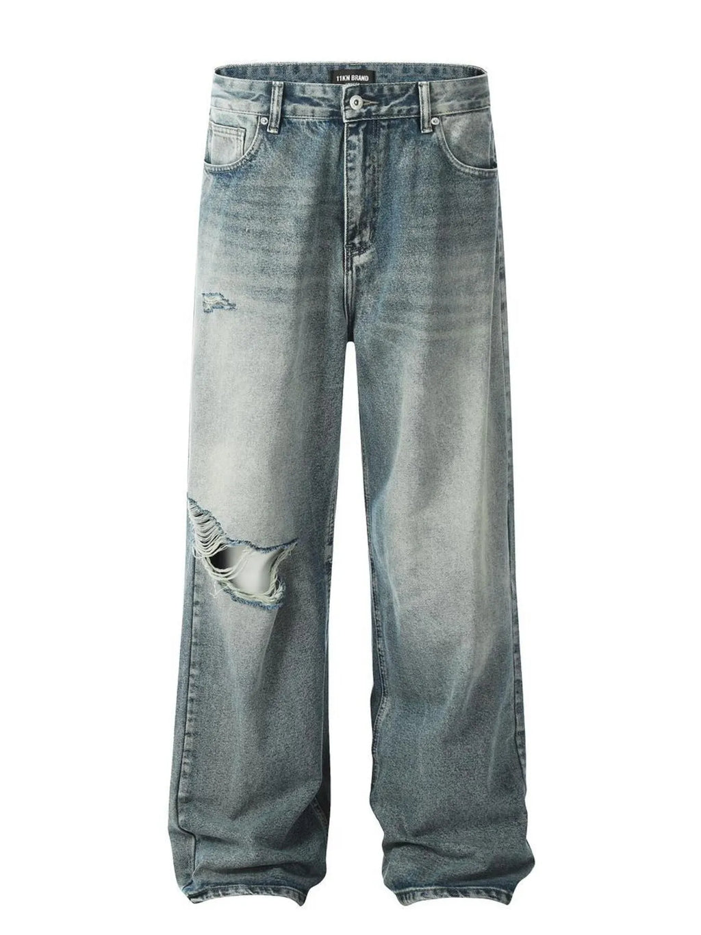 Men's Distressed Wide Leg Vintage Wash Jeans