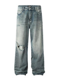Men's Distressed Wide Leg Vintage Wash Jeans