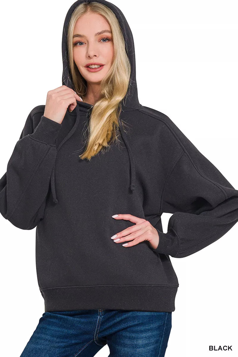 Zenana Drawstring Relaxed Fit Fleece Hoodie