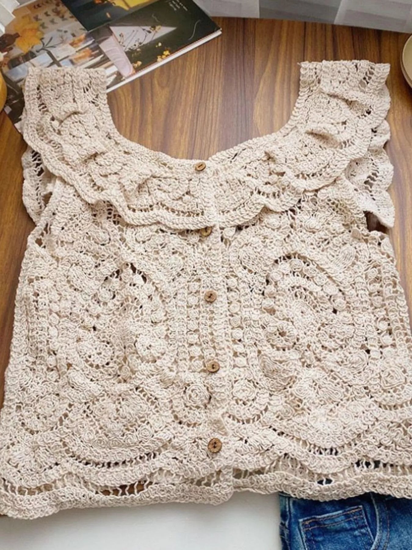 Crochet Lace Button Up Cardigan