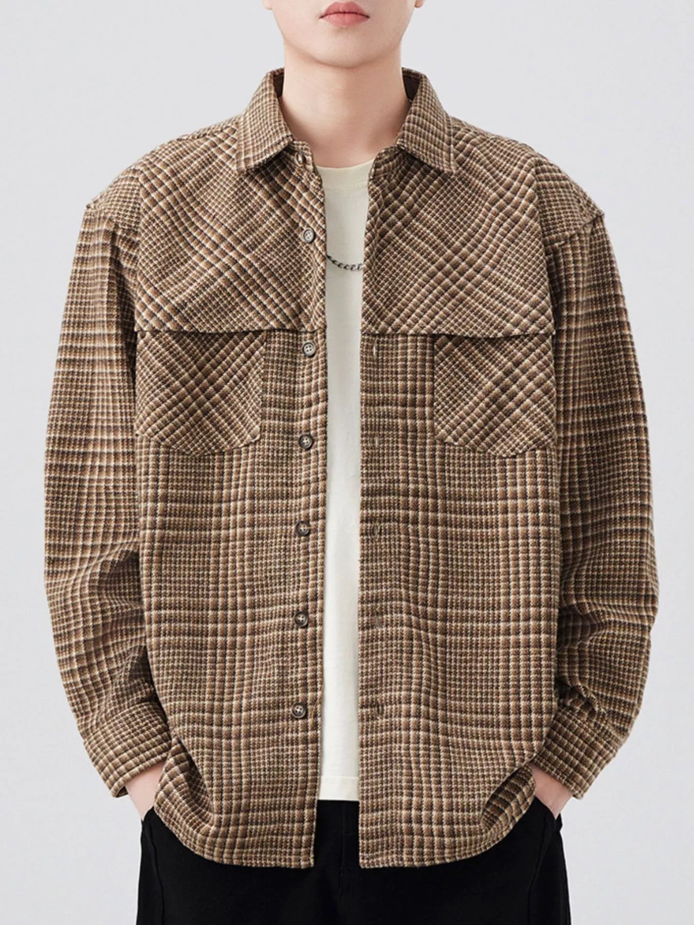 Men's Plus Size Plaid Button Up Long Sleeve Shirt