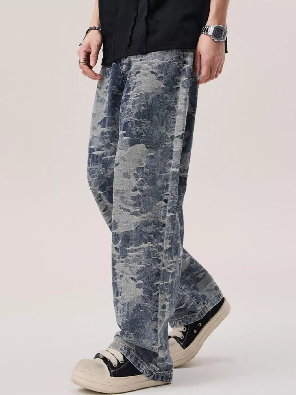 Men's Wash Wide Leg Jeans