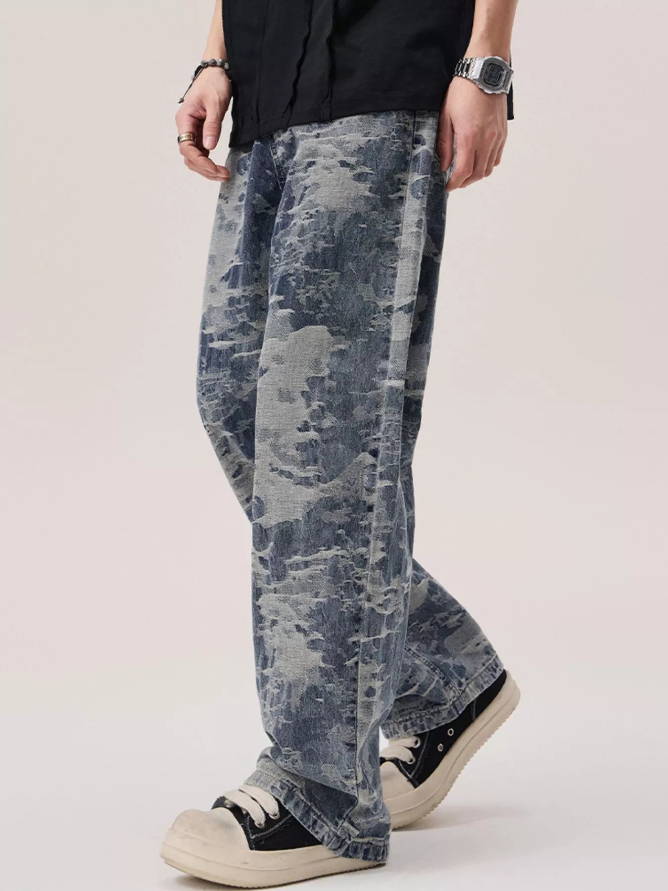 Men's Wash Wide Leg Jeans