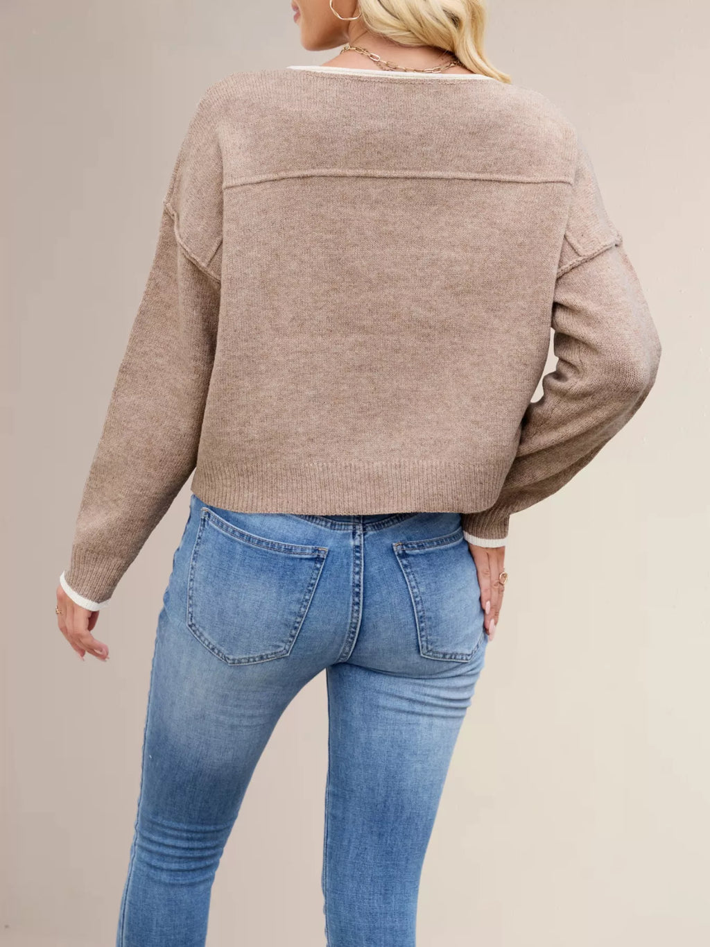 Round Neck Dropped Shoulder Sweater