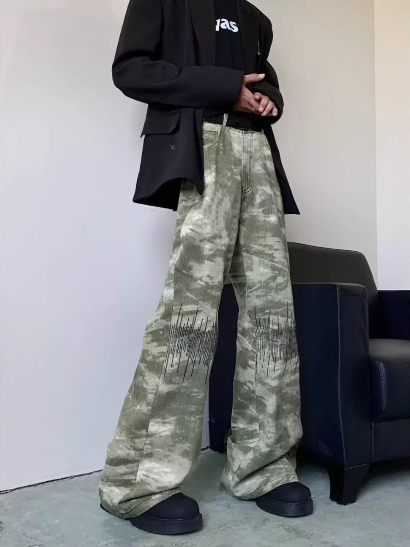 Men's Full Size Abstract Print Wide Leg Jeans Plus Size