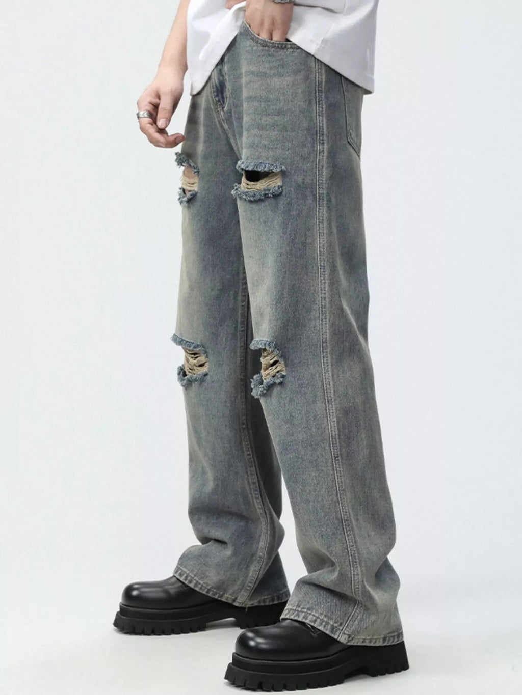 Men's Full Size Distressed Wide Leg Jeans Plus Size