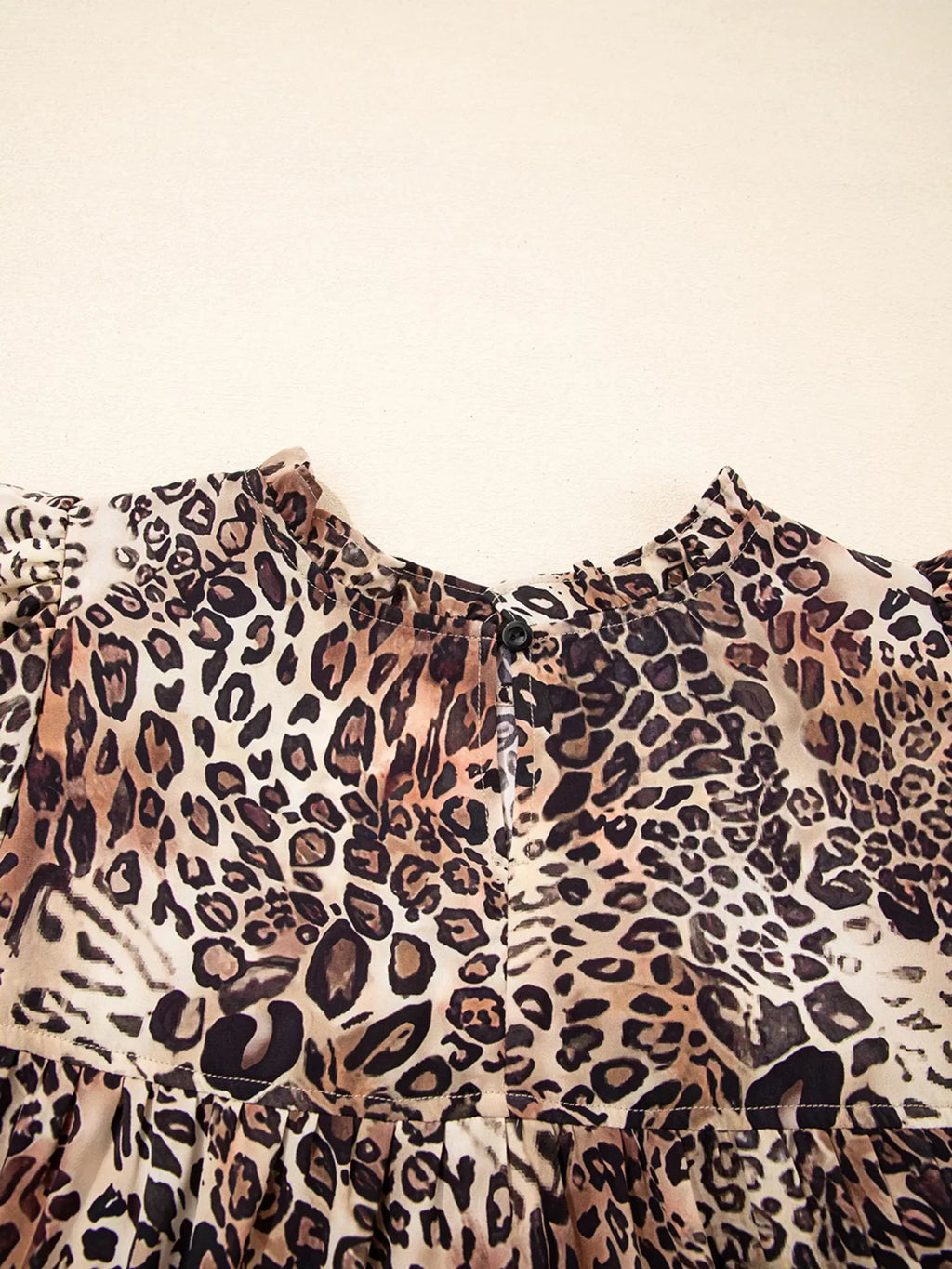 Leopard Ruffled Detail Long Sleeve Loose Mini Dress