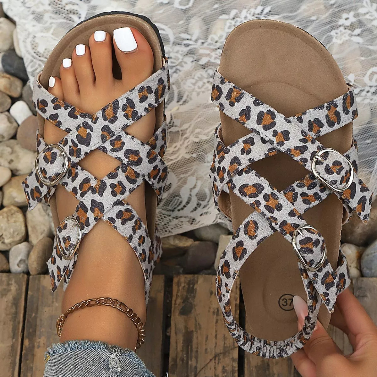 Leopard Buckle Platform Sandals