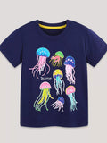 Children's Colorful Jellyfish Graphic Short Sleeve T-Shirt
