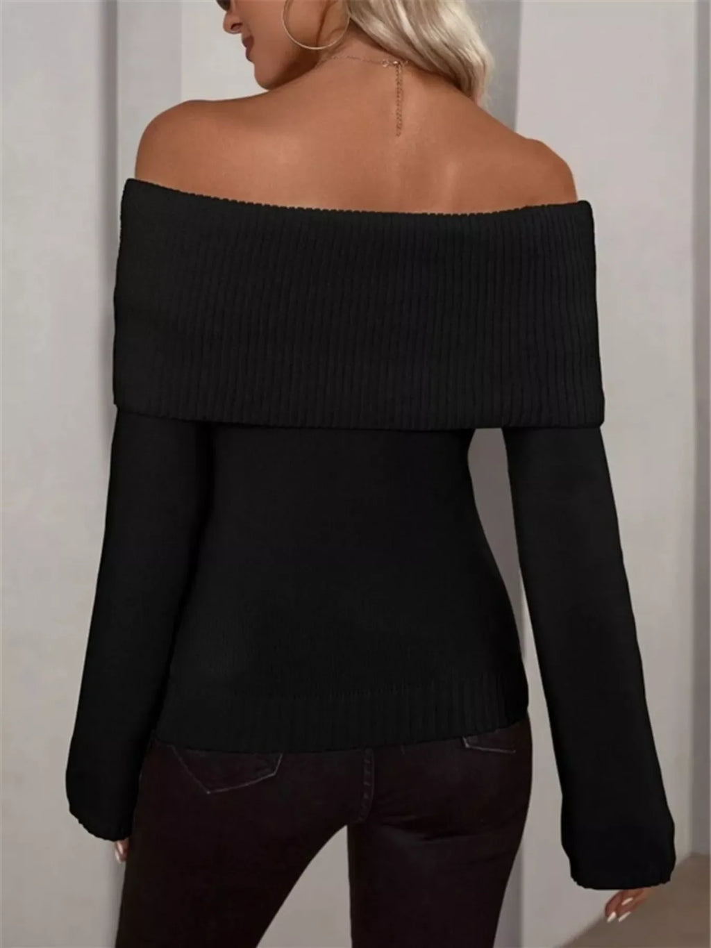 Off-Shoulder Ribbed Knit Sweater
