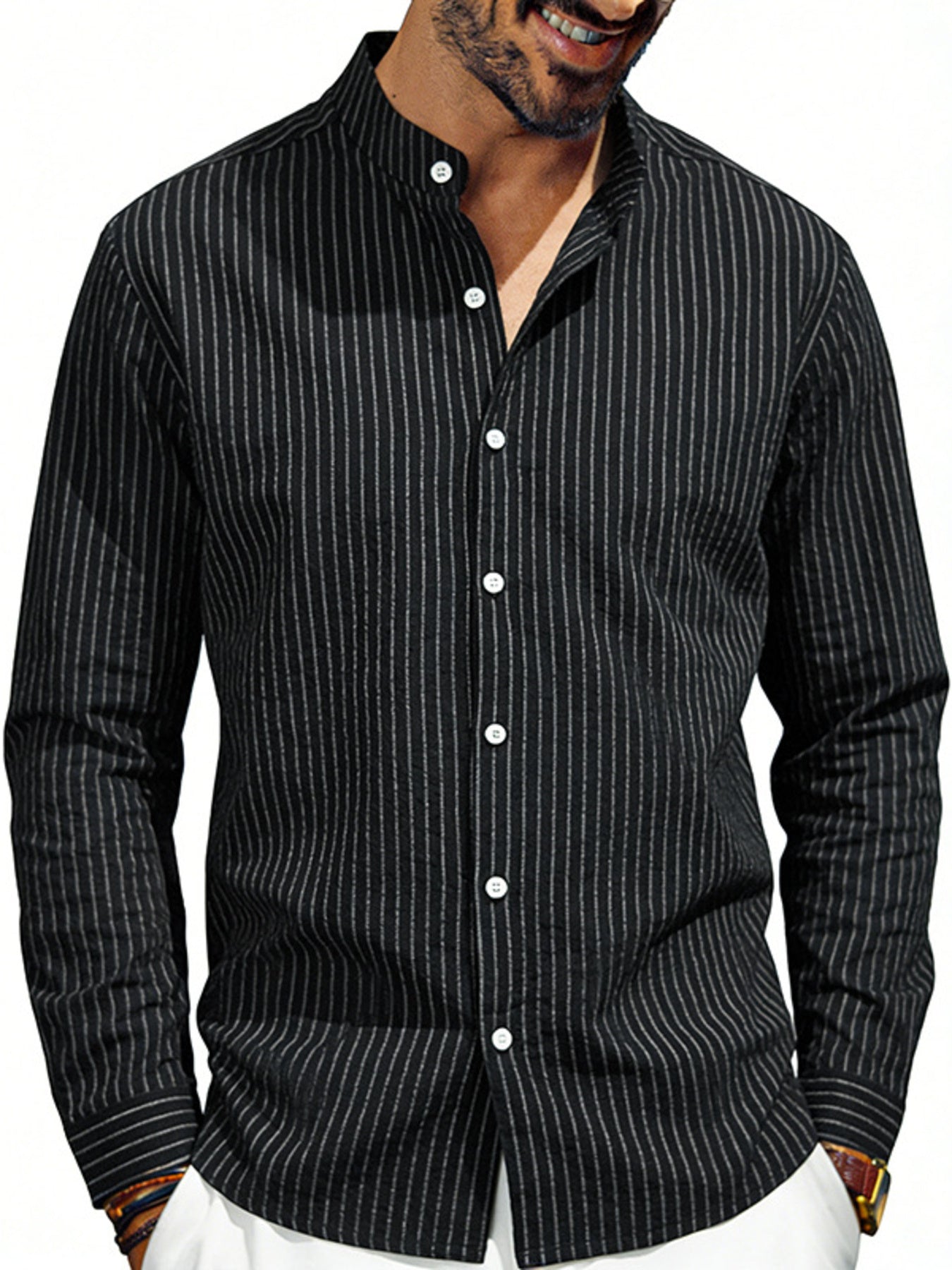 Men's Full Size Striped Long Sleeve Shirt Plus Size