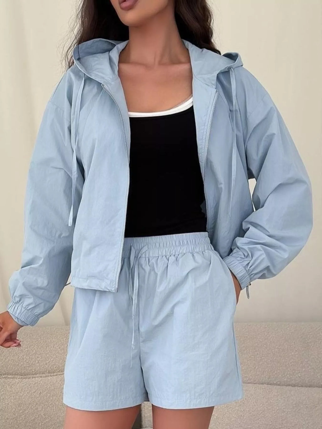 Lightweight Hooded Jacket and Shorts Set
