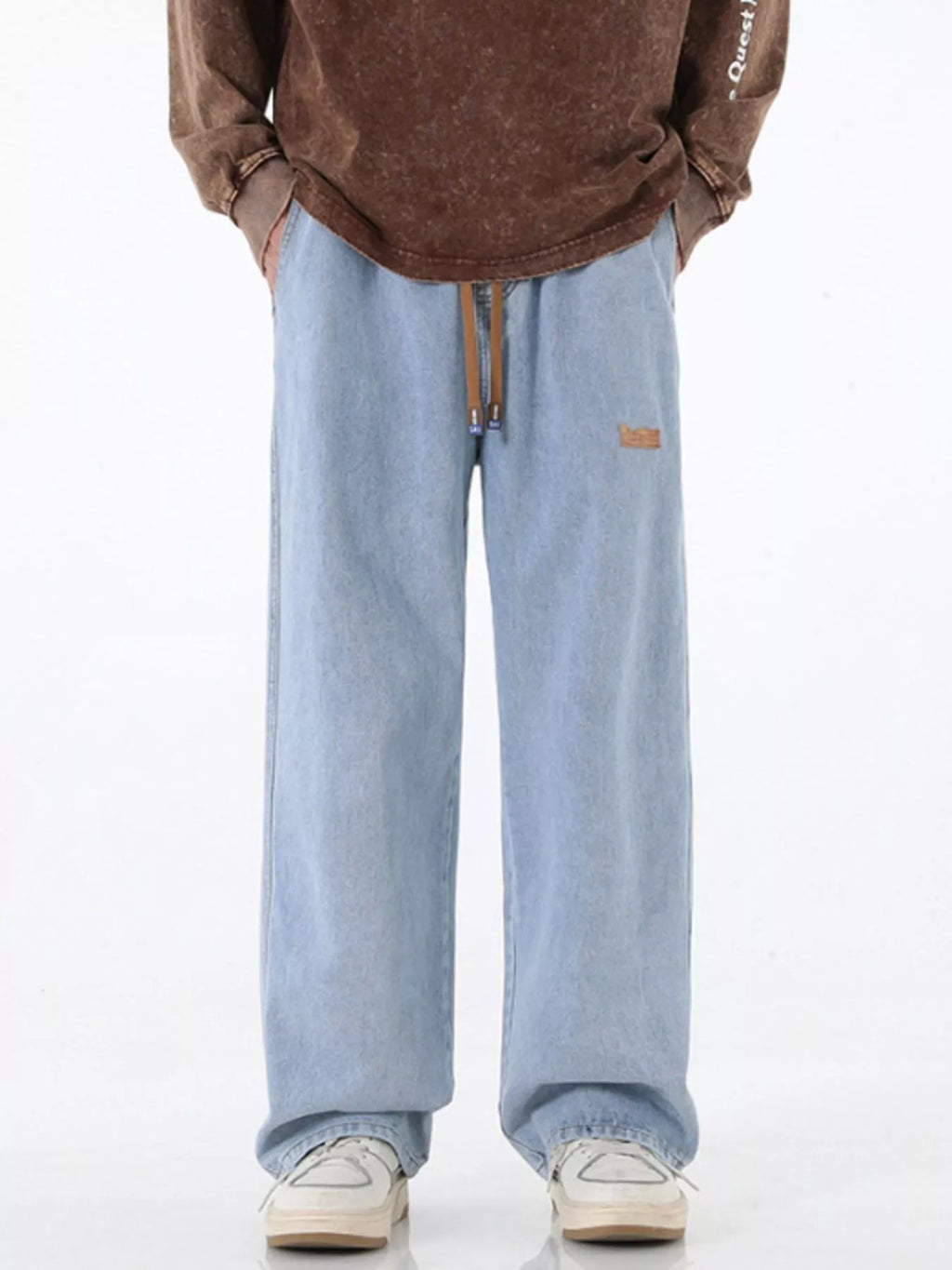 Men's Full Size Wide Leg Drawstring Jeans