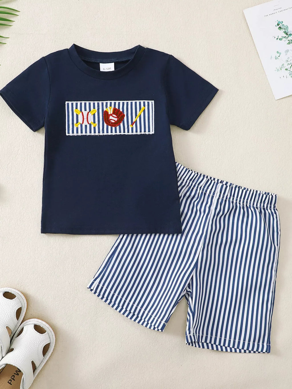 Children's Embroidered Round Neck Tee and Shorts Set