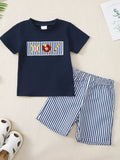 Children's Embroidered Round Neck Tee and Shorts Set