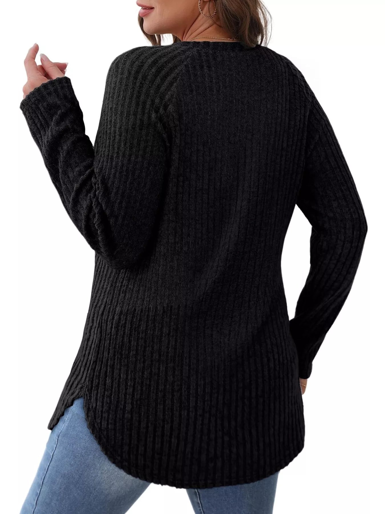 Ribbed Knit Long Sleeve T-Shirt