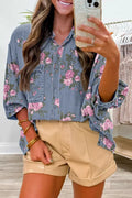 Floral Print Button Up Denim Shirt