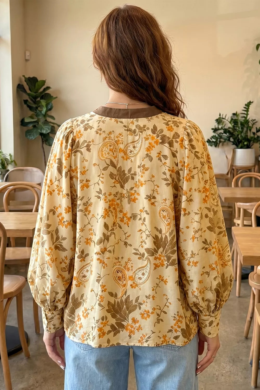 Paisley Print Tie Neck Long Sleeve Shift Top