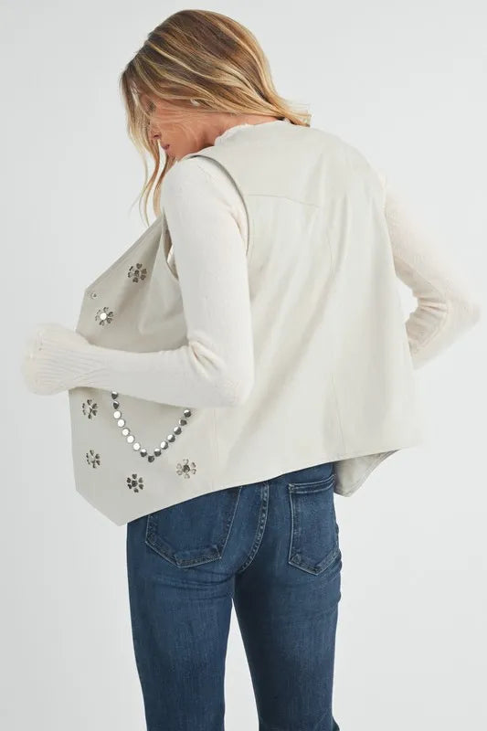 Aemi + Co Heart Rivet Detail Suede Vest Coat