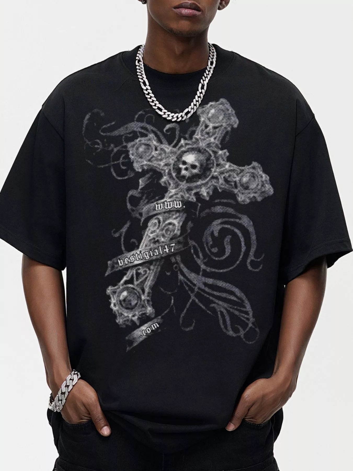 Men's Skull Cross Graphic Oversized T-Shirt