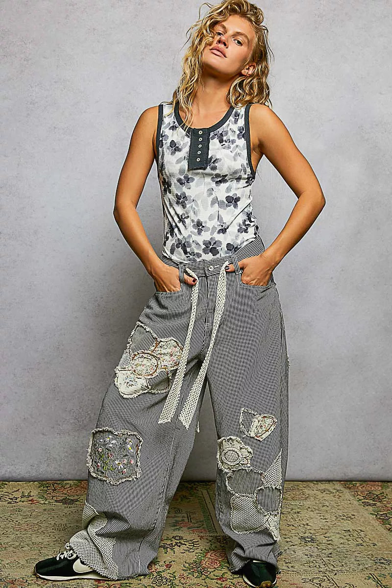 POL Floral Round Neck Cropped Ribbed Tank