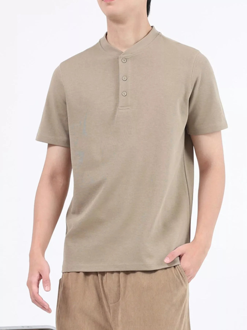 Men's Plus Size Casual Button Detail Short Sleeve T-Shirt