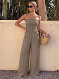 Smocked Strapless Wide Leg Jumpsuit