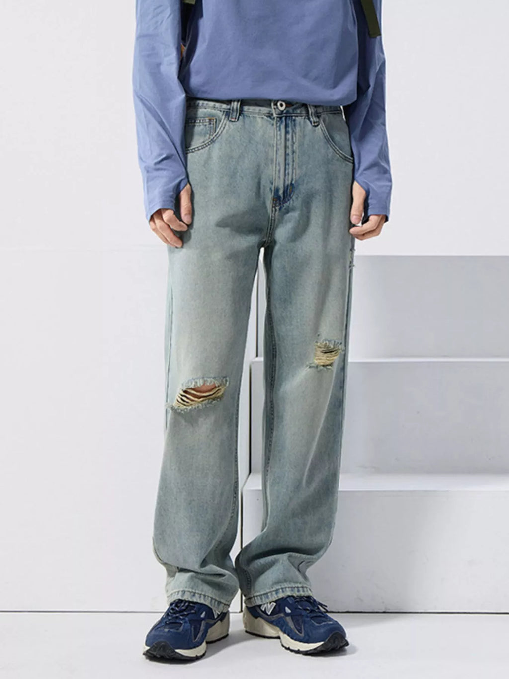 Men's Distressed Wide Leg Jeans