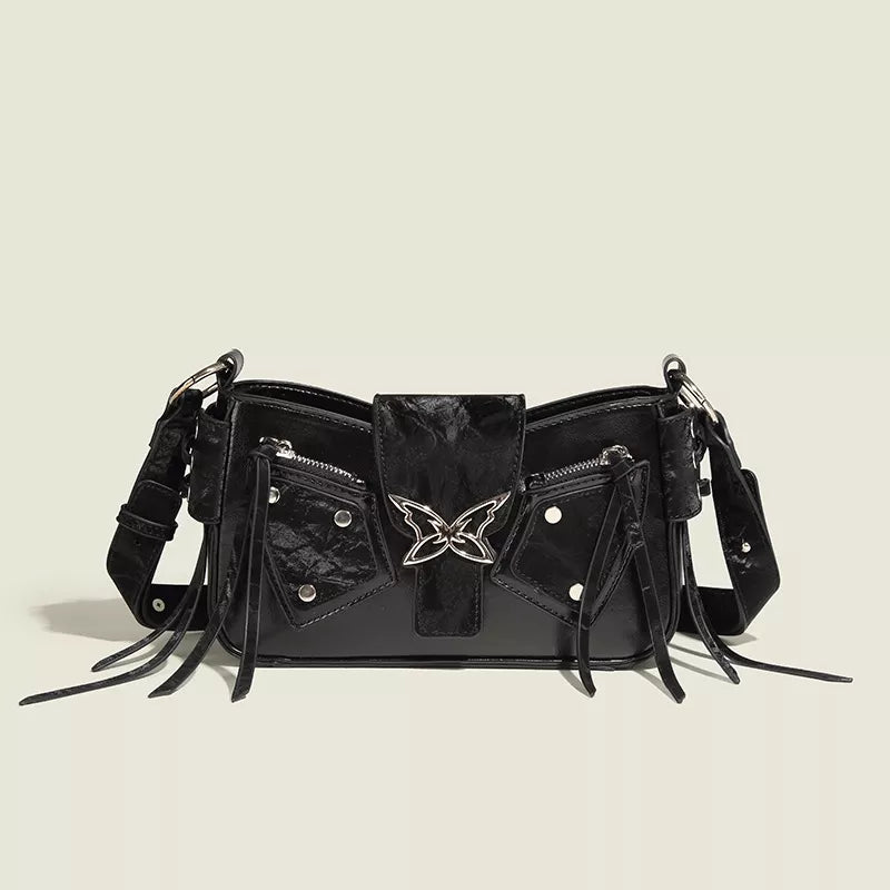 Butterfly Decor Flap Crossbody Bag