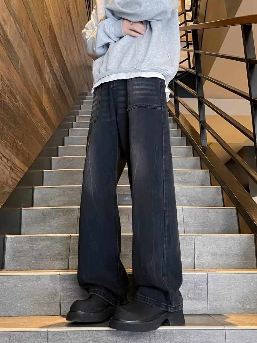 Men's Plus Size Washed Wide Leg Jeans