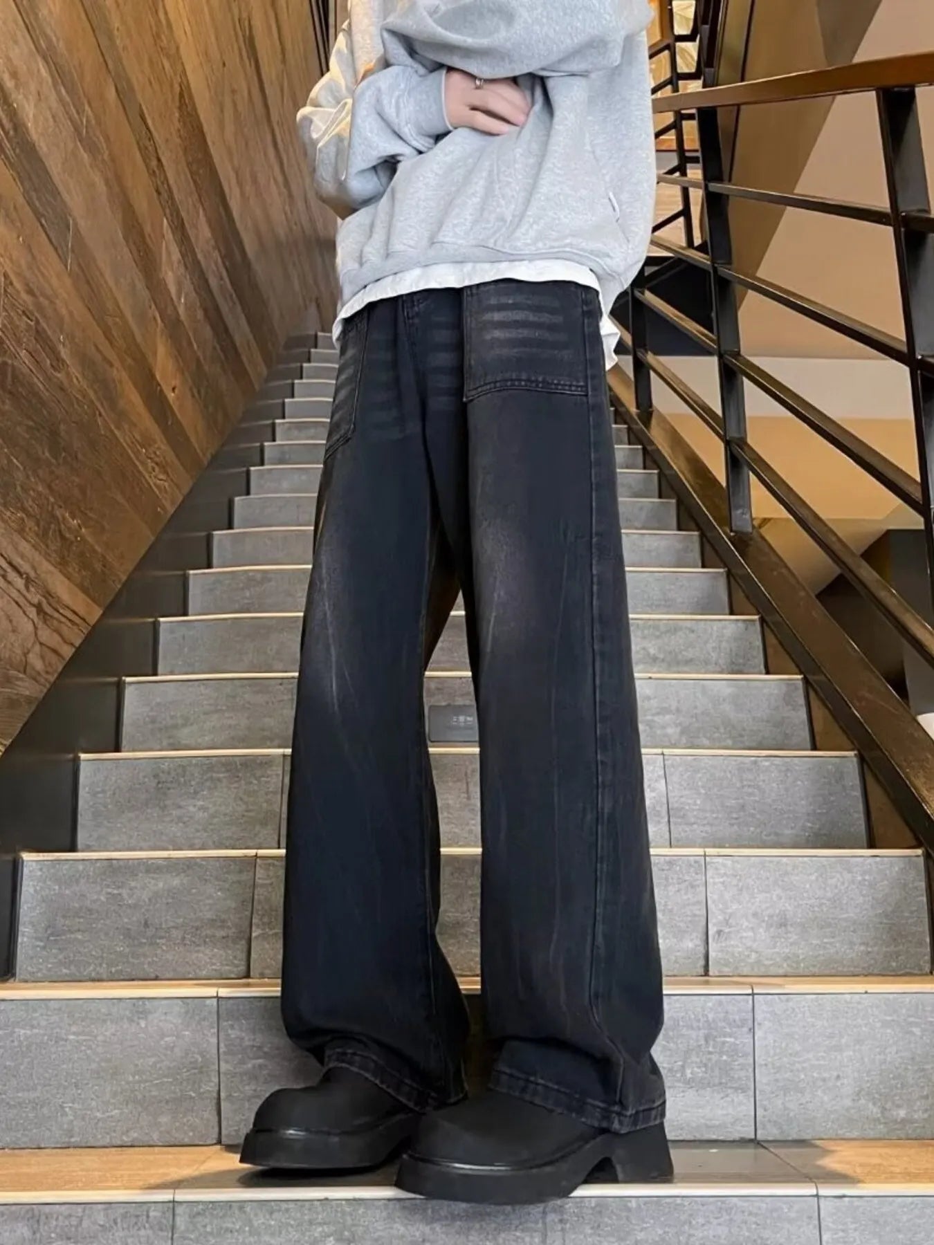 Men's Plus Size Washed Wide Leg Jeans