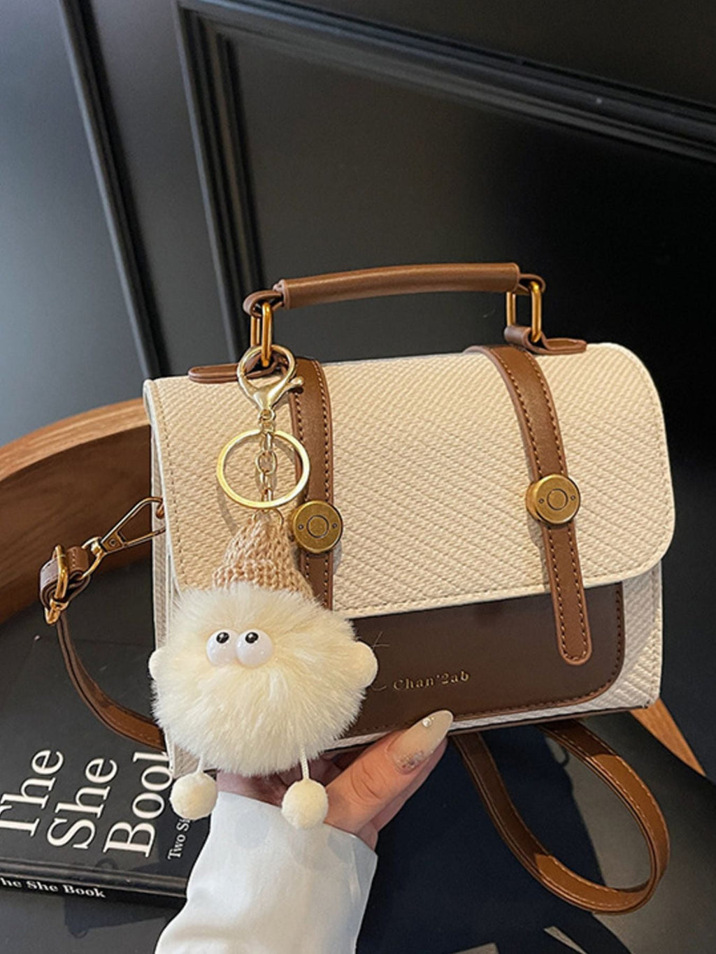 Vintage Style Flap Crossbody Bag with Charm