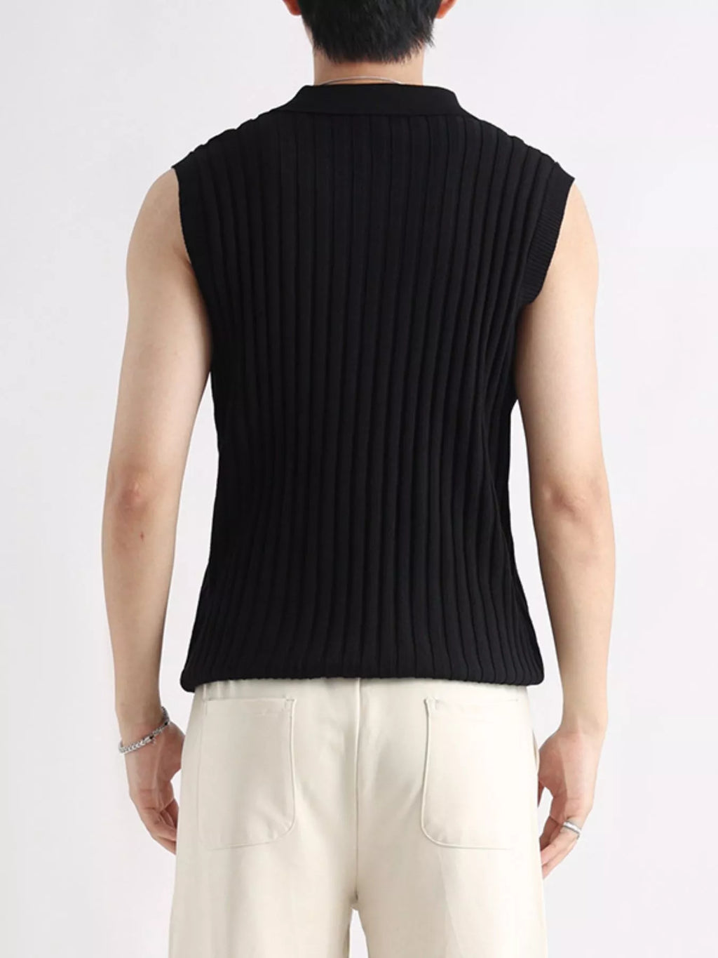Men's Plus Size Ribbed Knit Zip-Up Tank