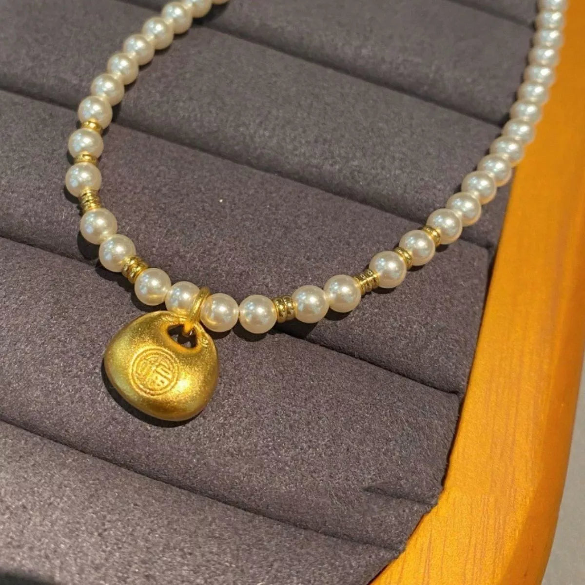 Pearl Necklace with Golden Pendant