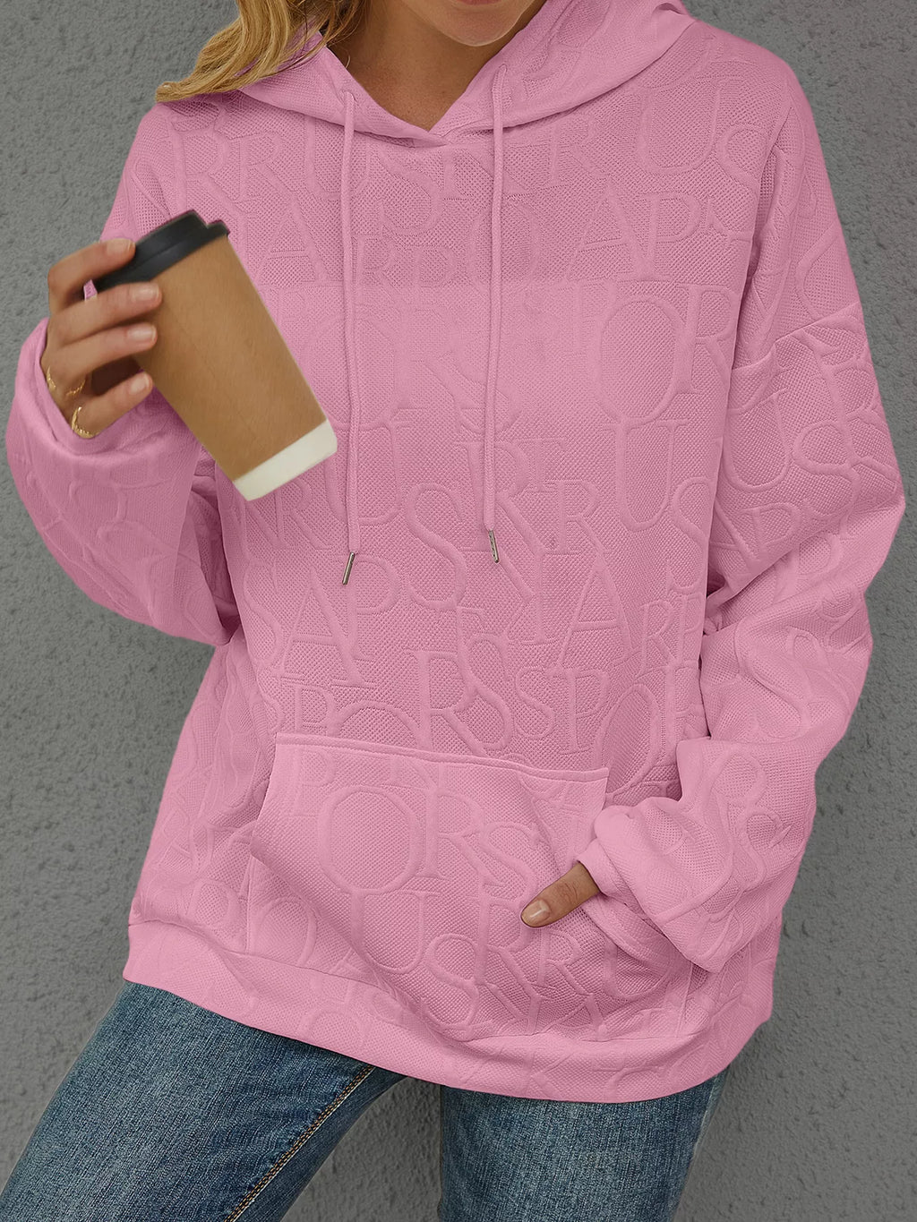 Full Size Embossed Lettering Casual Hoodie Plus Size