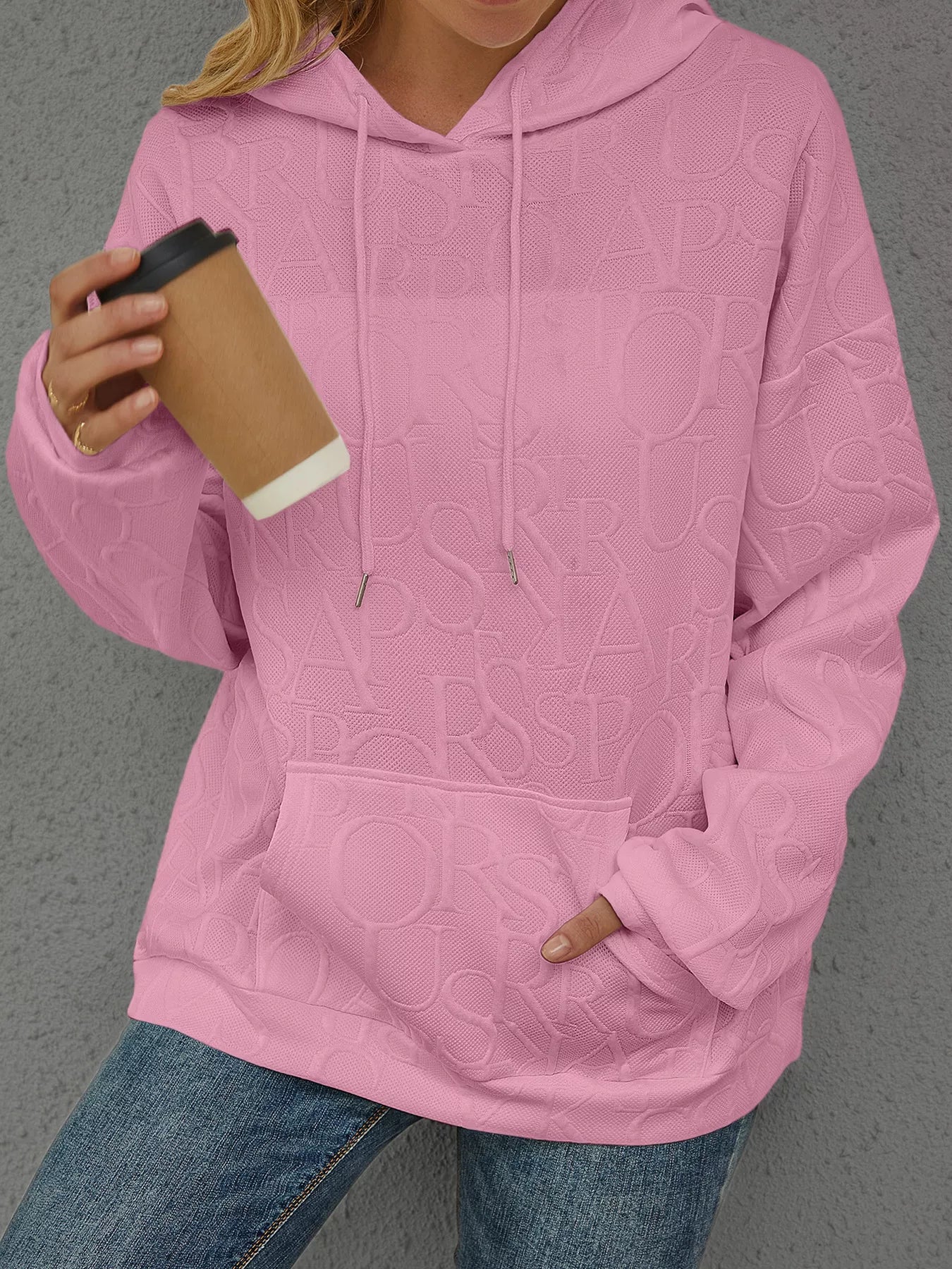 Full Size Embossed Lettering Casual Hoodie Plus Size