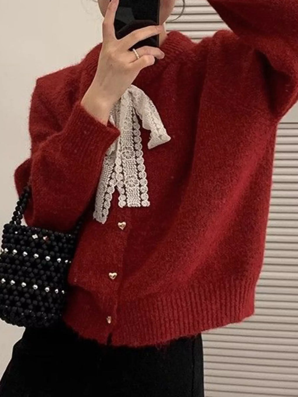 Lace Bowknot Knit Cardigan