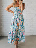 Floral Smocked Square Neck Midi Dress