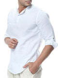 Men's Plus Size Solid Color Roll-Up Sleeves Blouse