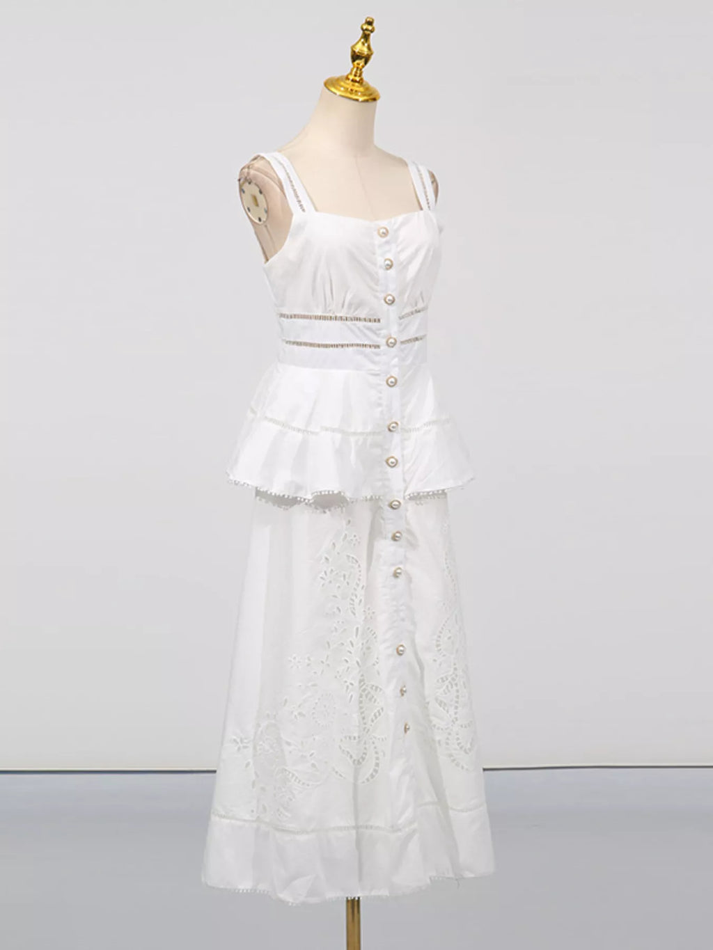 Sleeveless Eyelet Embroidered Button-Down Midi Dress