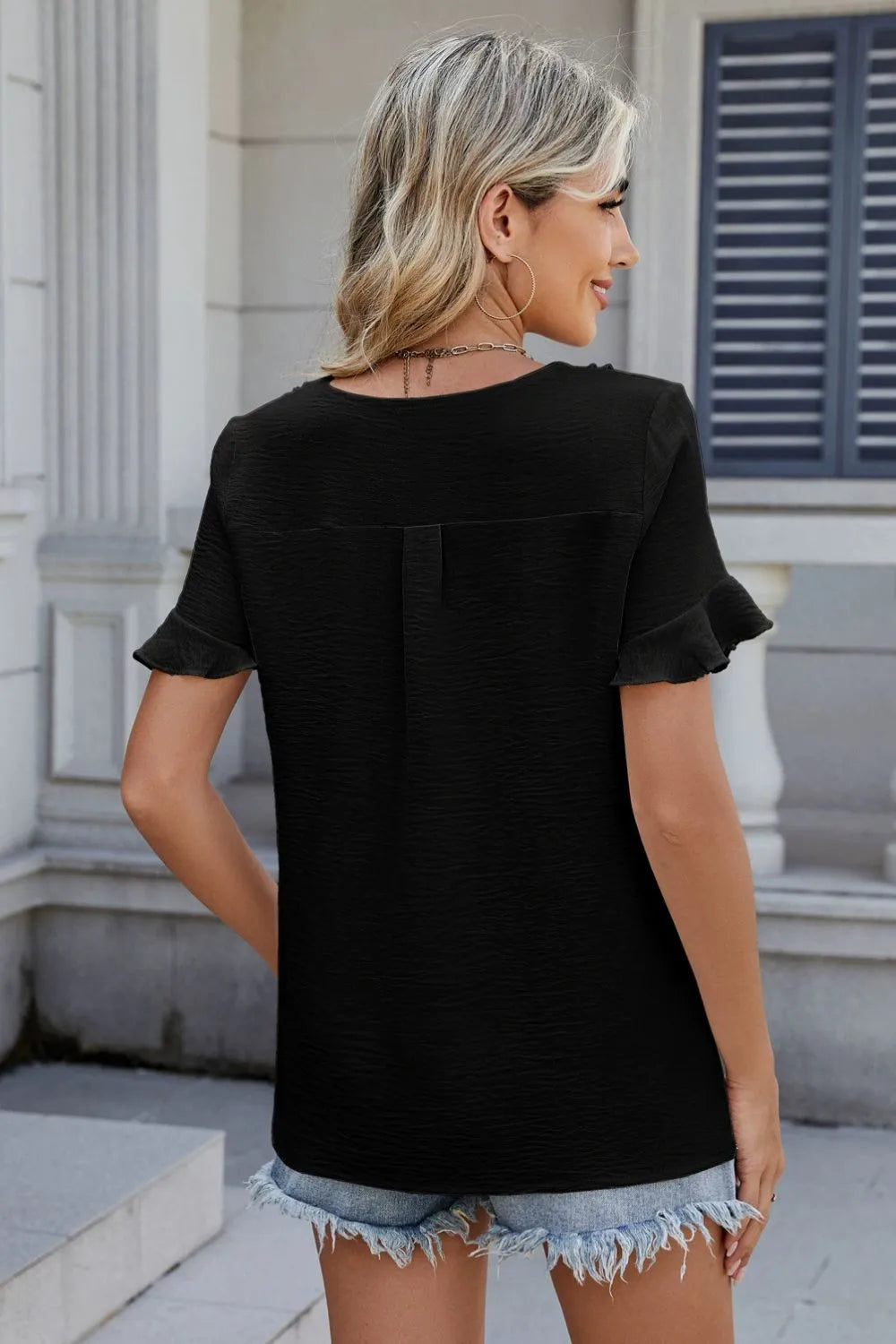 V-Neck Short Sleeve Blouse