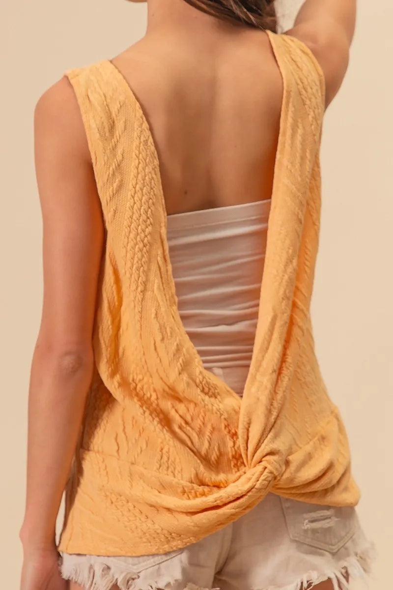 BiBi Textured Sweather Knit Twist Back Sleeveless Top