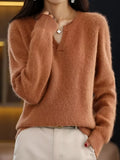 Notched Long Sleeve Sweater