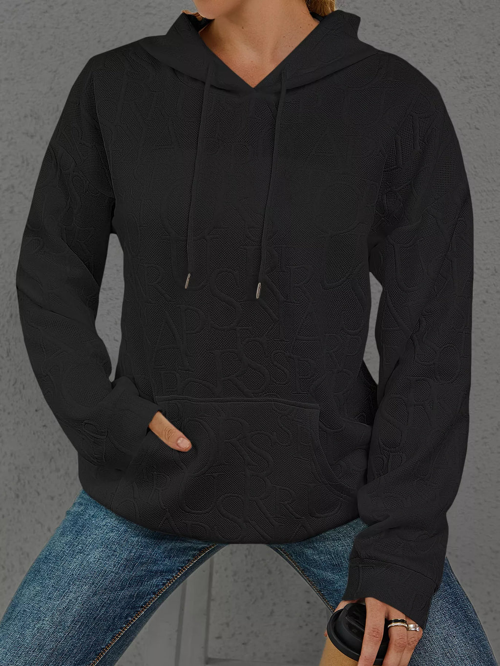 Full Size Embossed Lettering Casual Hoodie Plus Size