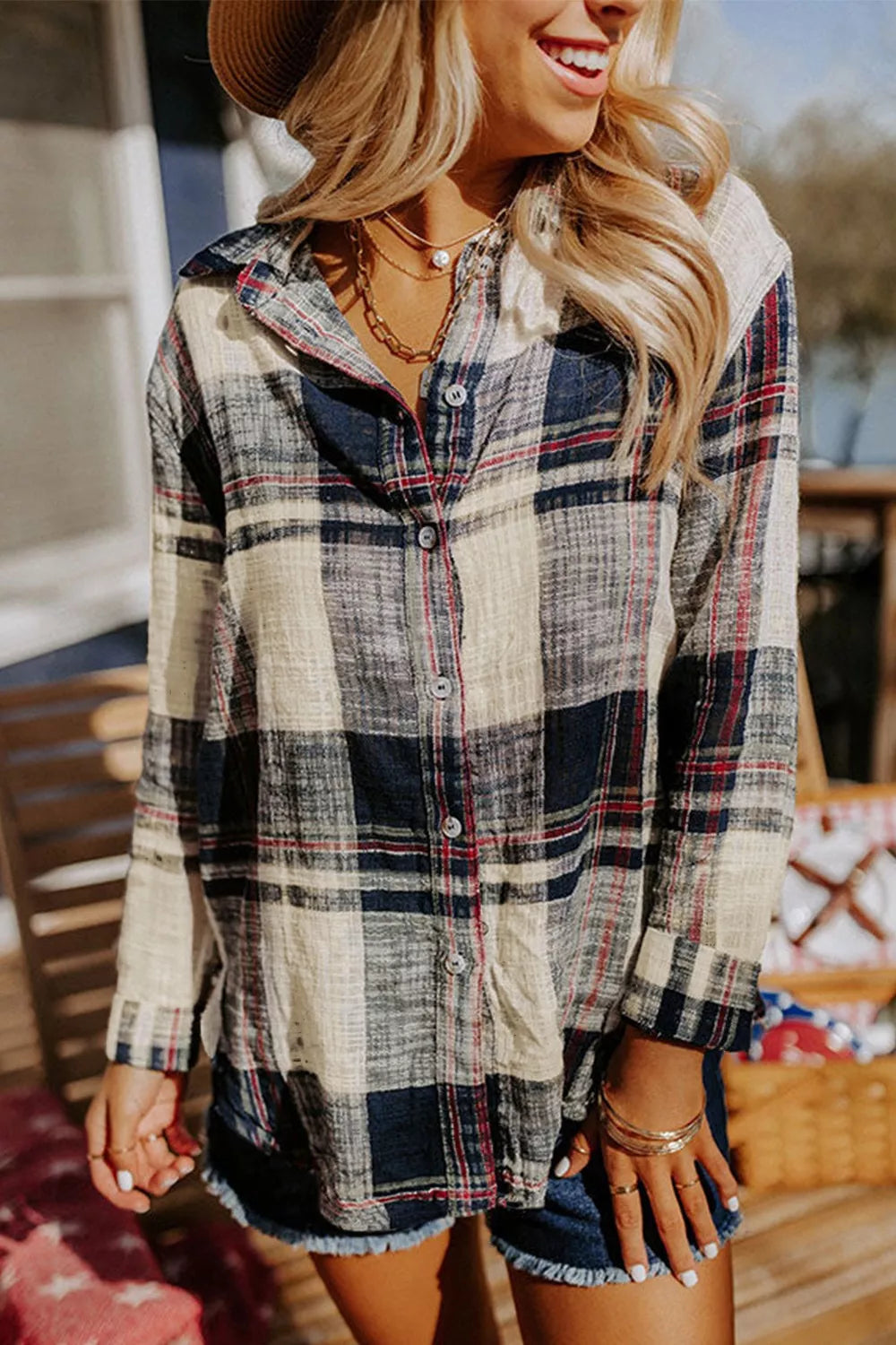 Plaid Button-Down Long Sleeve Shirt